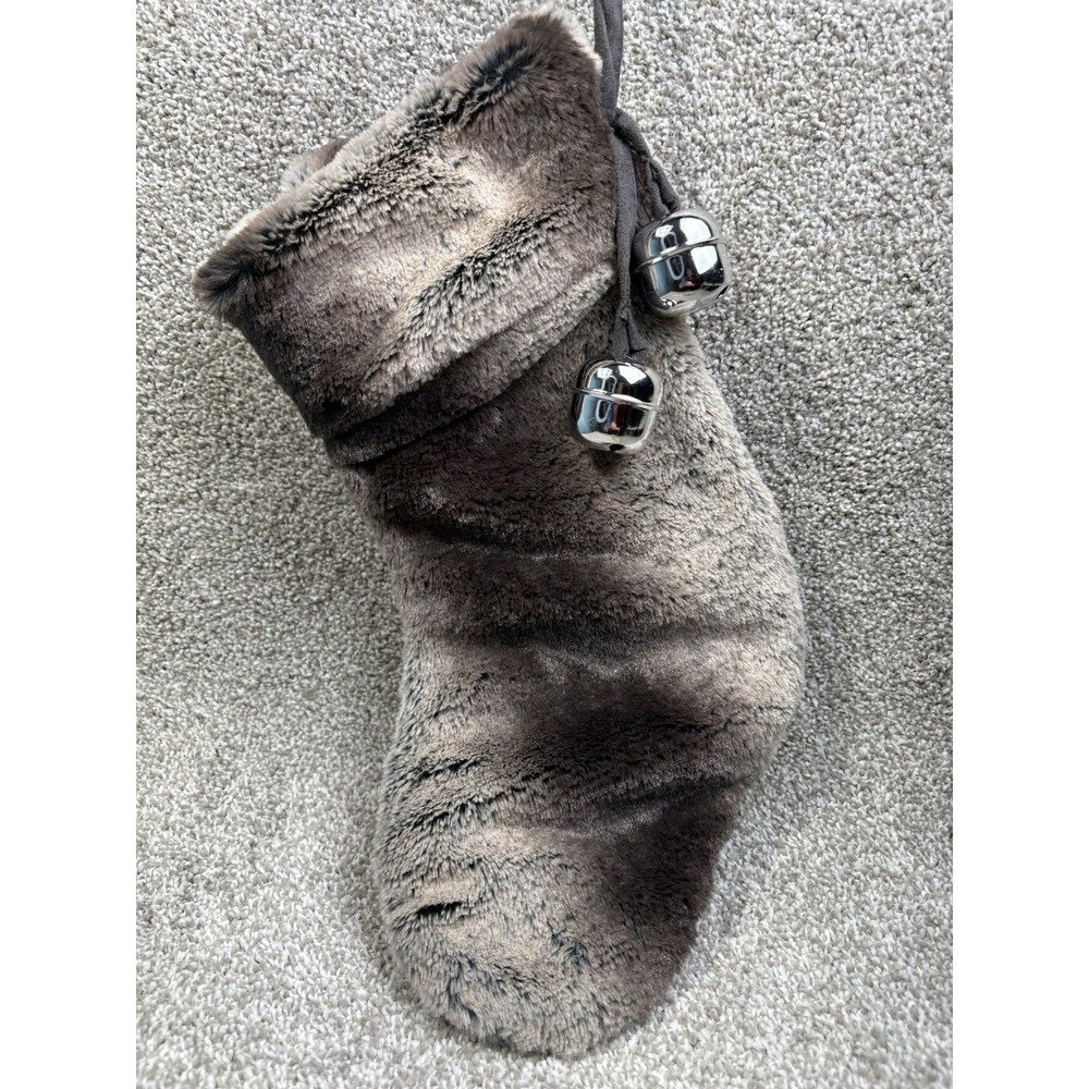 Cat Christmas Stocking Faux Fur "Meow" Embroidered‎ Bells Holiday Decor